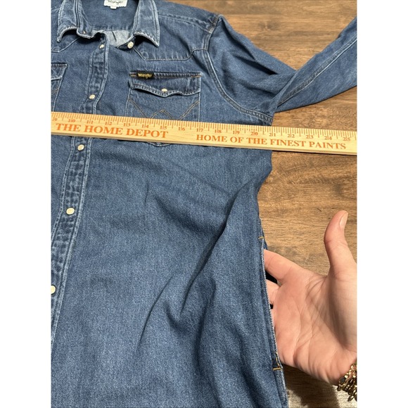 Wrangler Pearl Snap Button Down Denim Dress Western Country Cowgirl Medium - Picture 7 of 7